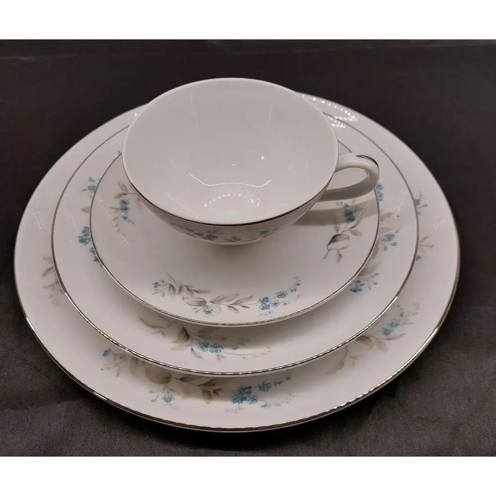 Vintage Fine China of Japan Forget Me Not 4 Pc Setting Teacup Saucer Plates Set